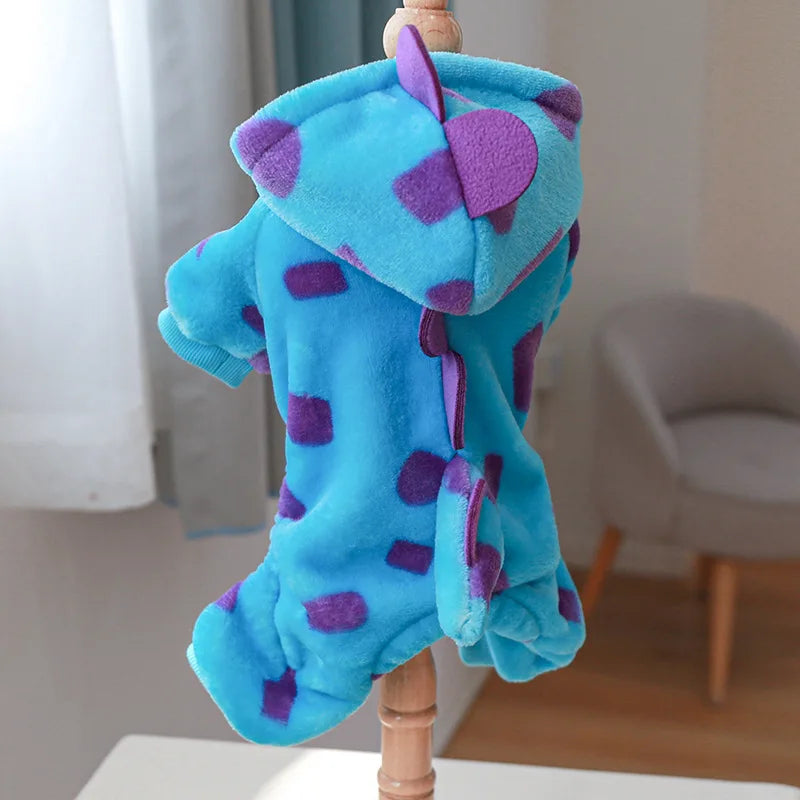 Plush Dinosaur Pajama Jumpsuit for Cats & Small Dogs – Cozy Winter Costume