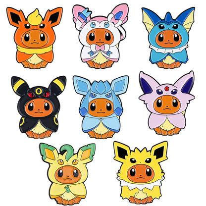 Cute Eevee Evolution Enamel Pins – Kawaii Cartoon Character Brooch Set for Backpacks, Jackets & Lapels
