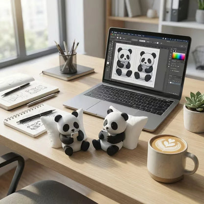 Cute Panda Sculpture Ornament – Creative Animal Figurine for Desk, Office & Car Decor
