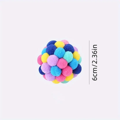 Colorful Pom Pom Cat Toy Ball with Bell Interactive Kitten Play Balls