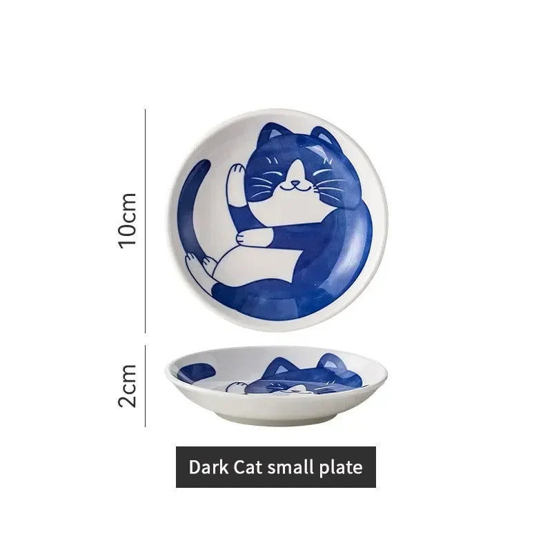 Lucky Cat Ceramic Sauce Dishes Set – 4pc Japanese Style Sushi Plates
