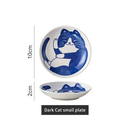 Lucky Cat Ceramic Sauce Dishes Set – 4pc Japanese Style Sushi Plates