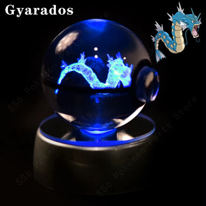 Pokemon 3D Crystal Ball Night Light - Glass Pokeball LED Lamp with Pikachu, Mewtwo & Gengar