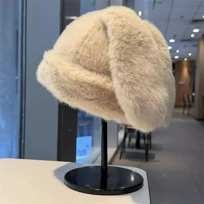 Women's Big Bunny Ear Trapper Hat - Fluffy Plush Rabbit Ear Winter Cap for Cosplay and Outdoor Wear