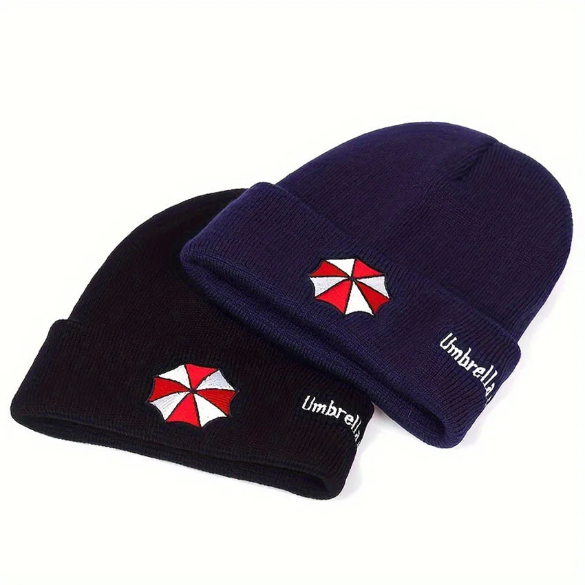 Umbrella Logo Folded Brim Knit Beanie - Warm Unisex Winter Ski Cap