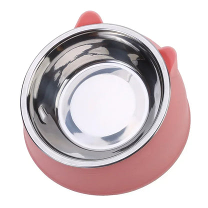 Stainless Steel Double Cat Bowl – Tilted Raised Pet Feeder, 5 Colors