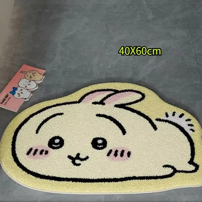 Hachiware Usagi Plush Floor Rug, Non-Slip Kawaii Anime Bathroom Carpet Decor