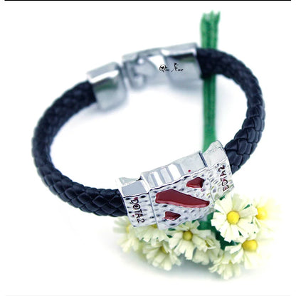One Piece Luffy Straw Hat Skull Bracelet - Woven Leather Cord Anime Wristband for Fans