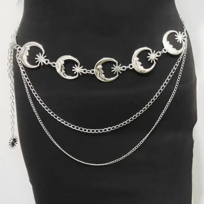 Punk Hip Hop Sun Waist Chain Belt – Vintage Gold & Silver Metal High Waist Chain for Women