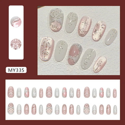 Y2K Star Press On Nails 24pcs – Blue Gradient French Gold Moon Almond False Nails