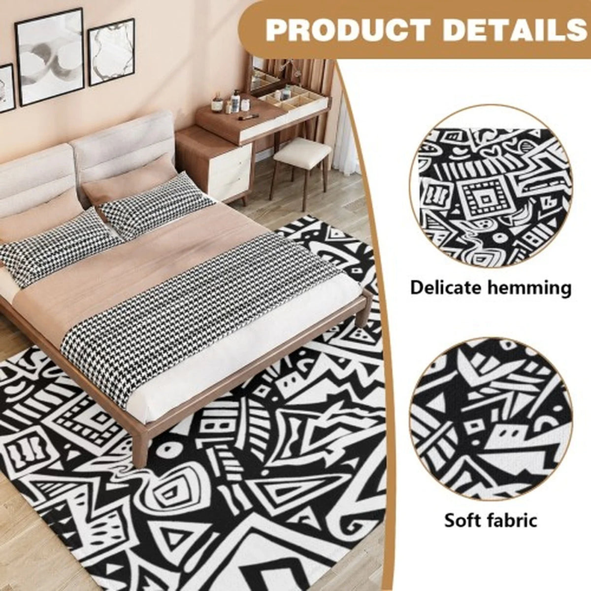 Abstract Tufted Area Rug – Sculptural Irregular Shape Brown & Cream Rug for Living Room
