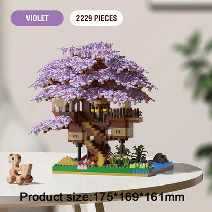 Sakura Cherry Blossom Treehouse Building Block Set with LED Light - Mini Brick Model Gift