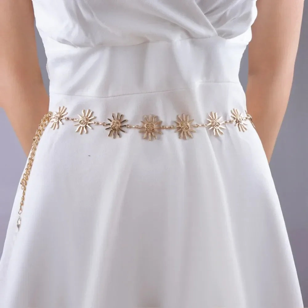 Punk Hip Hop Sun Waist Chain Belt – Vintage Gold & Silver Metal High Waist Chain for Women