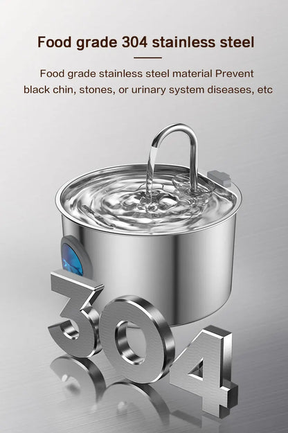 Stainless Steel Cat Water Fountain 108oz/3.2L for Cats, Dogs and Small Pets, with Quiet Operation & LED Light, Easy to Clean & Assemble