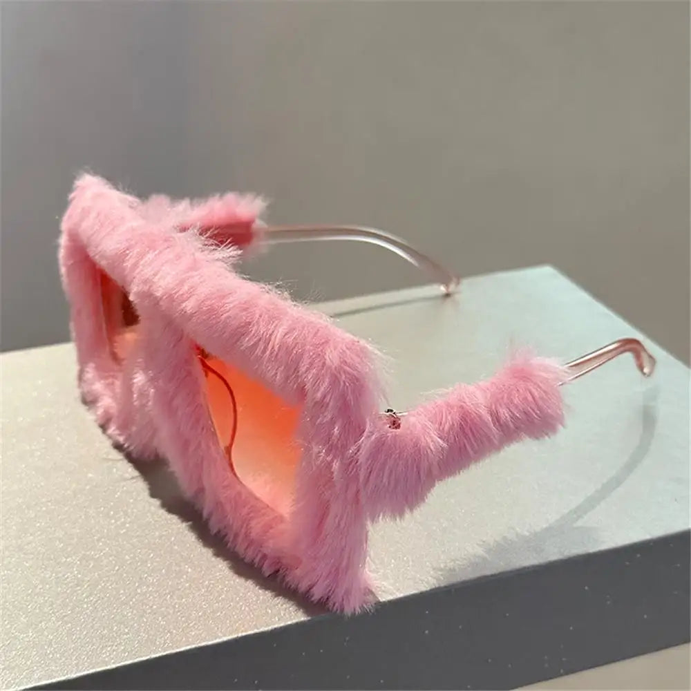Y2K Oversized Plush Sunglasses Fluffy Winter Shades Halloween Novelty Glasses