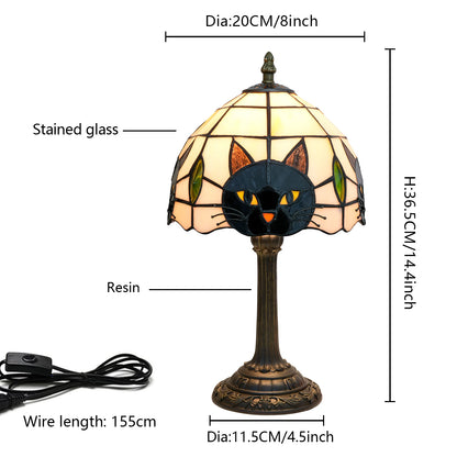 Black Cat Stained Glass Table Lamp – Bedroom Nightstand Desk Light
