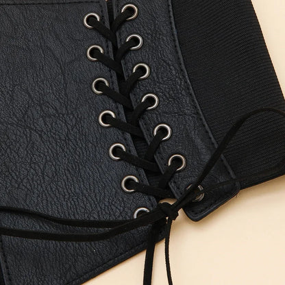 Gothic PU Leather Corset Wide Belt – Elastic High Waist Slimming Dress Girdle