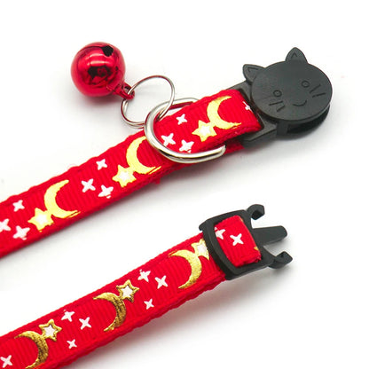 Stars and Moon Cat Collar Reflective Safety Buckle with Bell