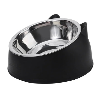 Stainless Steel Double Cat Bowl – Tilted Raised Pet Feeder, 5 Colors