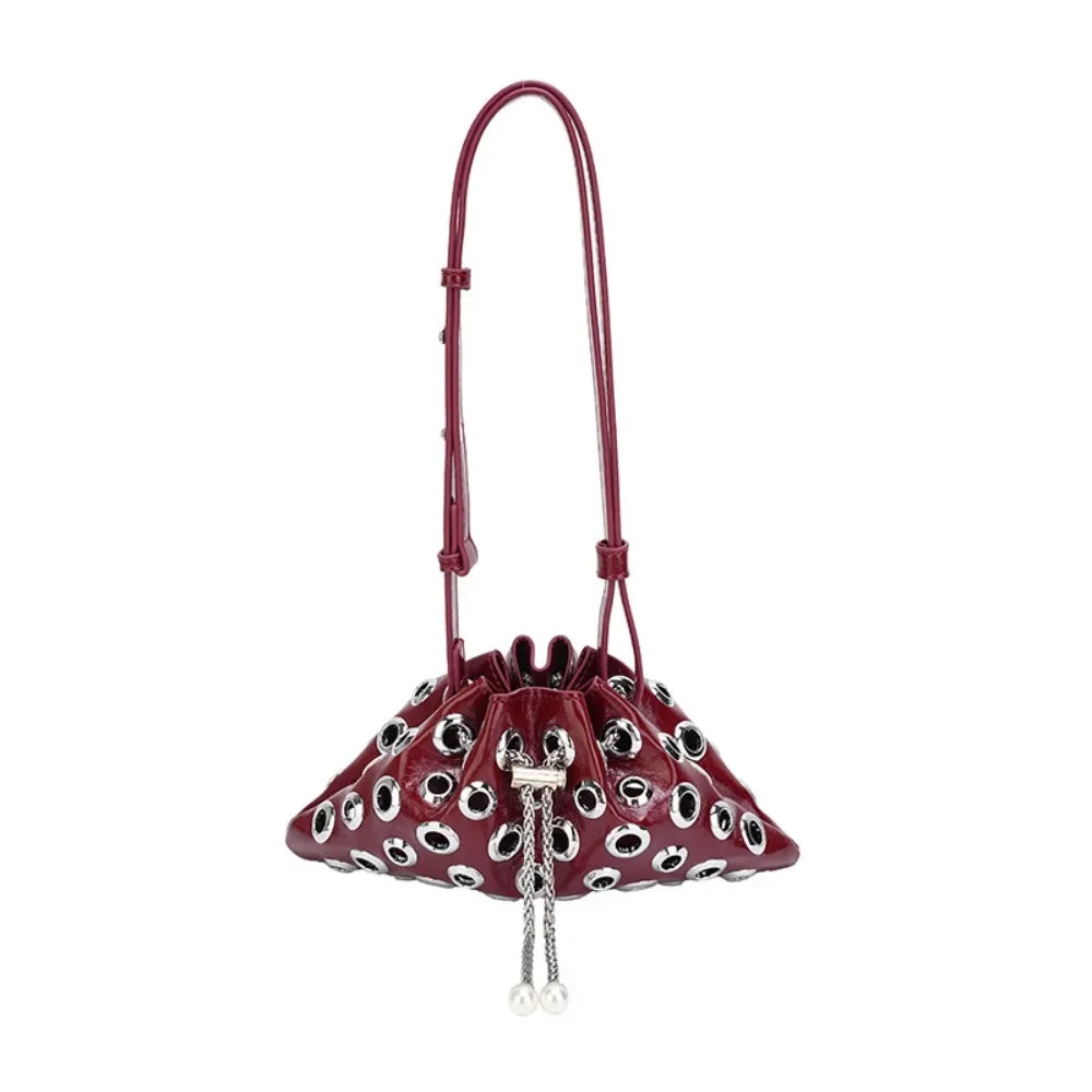 Punk Metal Stud Rivet Shoulder Bag – Y2K Gothic Chain Underarm Crossbody Handbag for Women