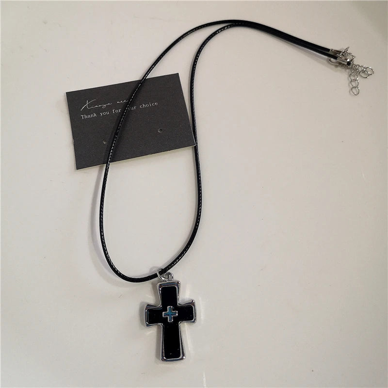 Y2K Punk Heart Cross Pendant Necklace - Grunge Goth Chain for Men Women