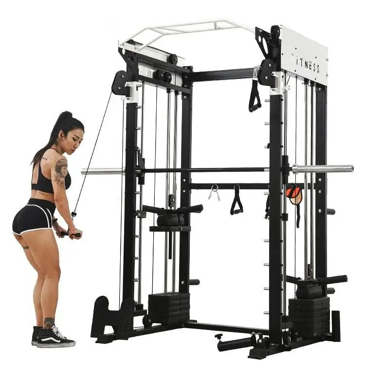 Commercial Power Squat Rack Cage Multi-Functional Smith Machine Home Gym Unisex Indoor Use Cable Crossover Trainer