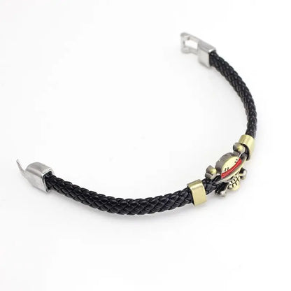 One Piece Luffy Straw Hat Skull Bracelet - Woven Leather Cord Anime Wristband for Fans