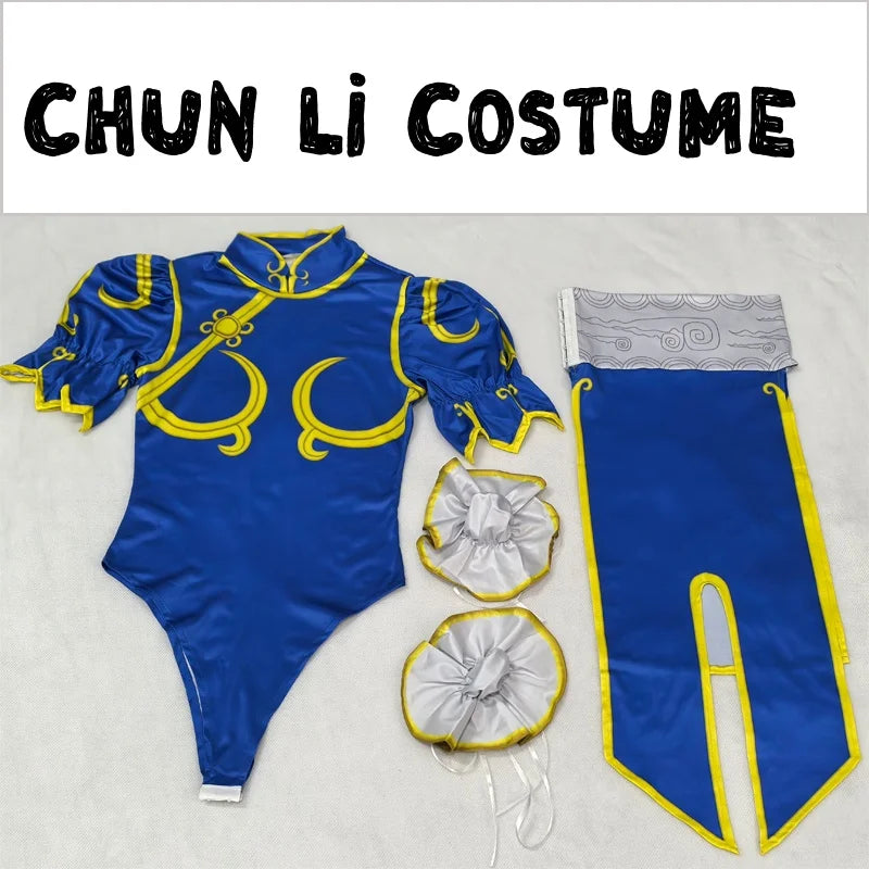 Women's Street Fighter Chun-Li Cosplay Costume – Blue Cheongsam Set