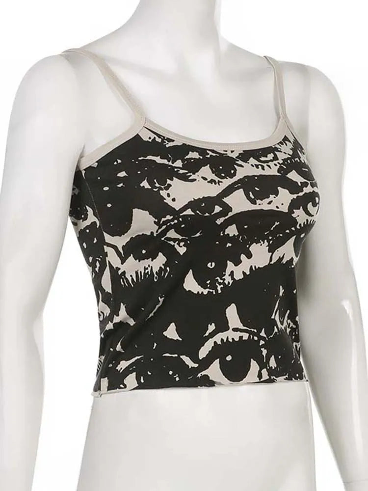 Gothic Portrait Print Crop Top Y2K Aesthetic Harajuku Streetwear Women Tee