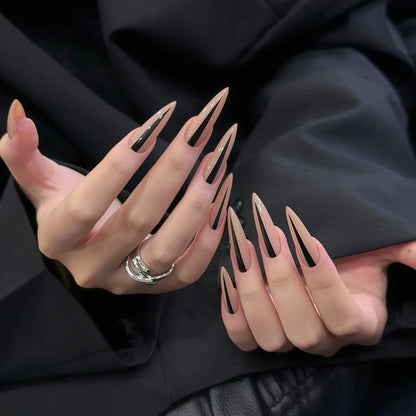 24pcs Halloween Black Snake Press On Nails, Gothic Y2K Long Pointy Nail Tips
