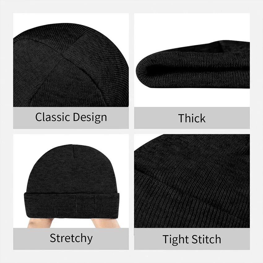 Umbrella Logo Folded Brim Knit Beanie - Warm Unisex Winter Ski Cap