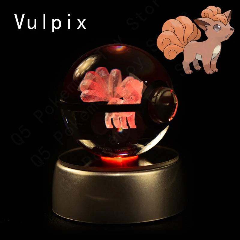 Pokemon 3D Crystal Ball Night Light - Glass Pokeball LED Lamp with Pikachu, Mewtwo & Gengar