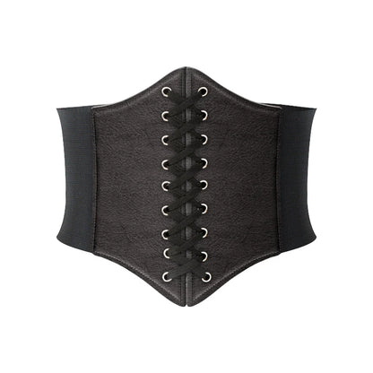 Gothic PU Leather Corset Wide Belt – Elastic High Waist Slimming Dress Girdle