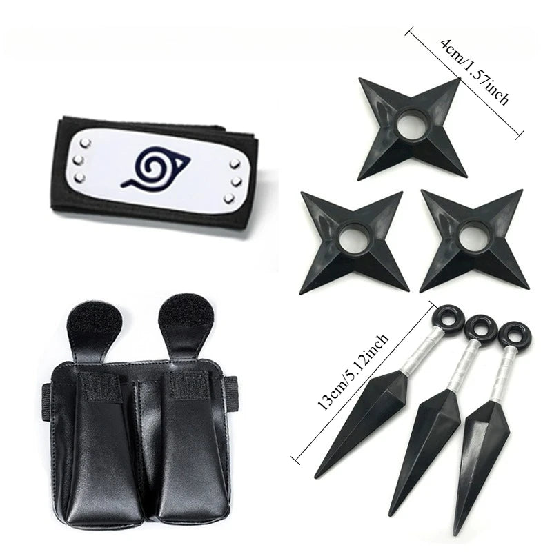 Naruto Kakashi Cosplay Accessory Set - Mask, Headband, Gloves and Kunai Props for Anime Fans