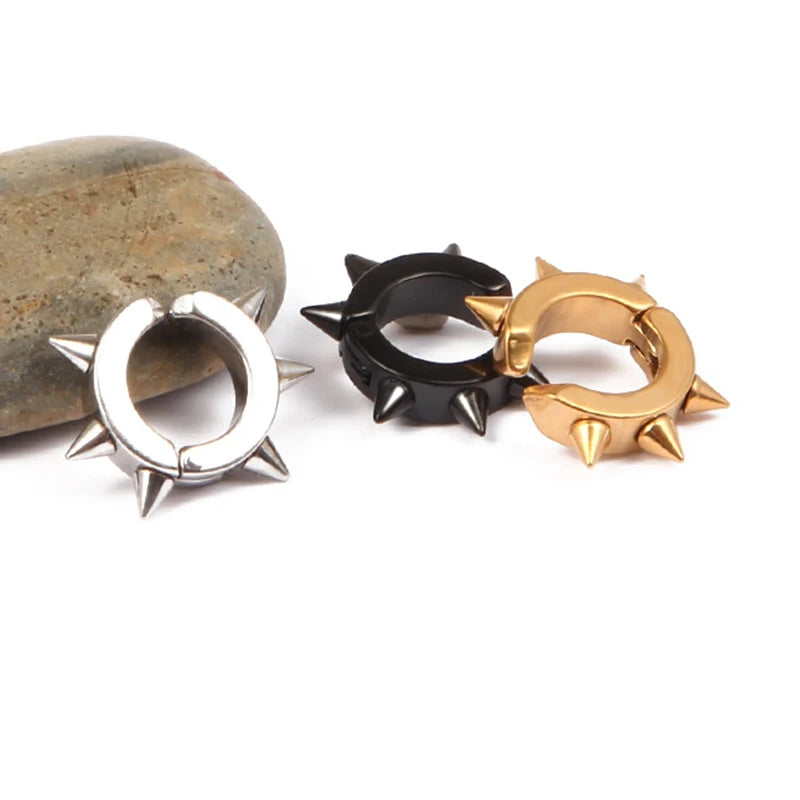 Spiky Thorn Stud Earrings - Punk Gothic Stainless Steel Ear Studs for Women and Men