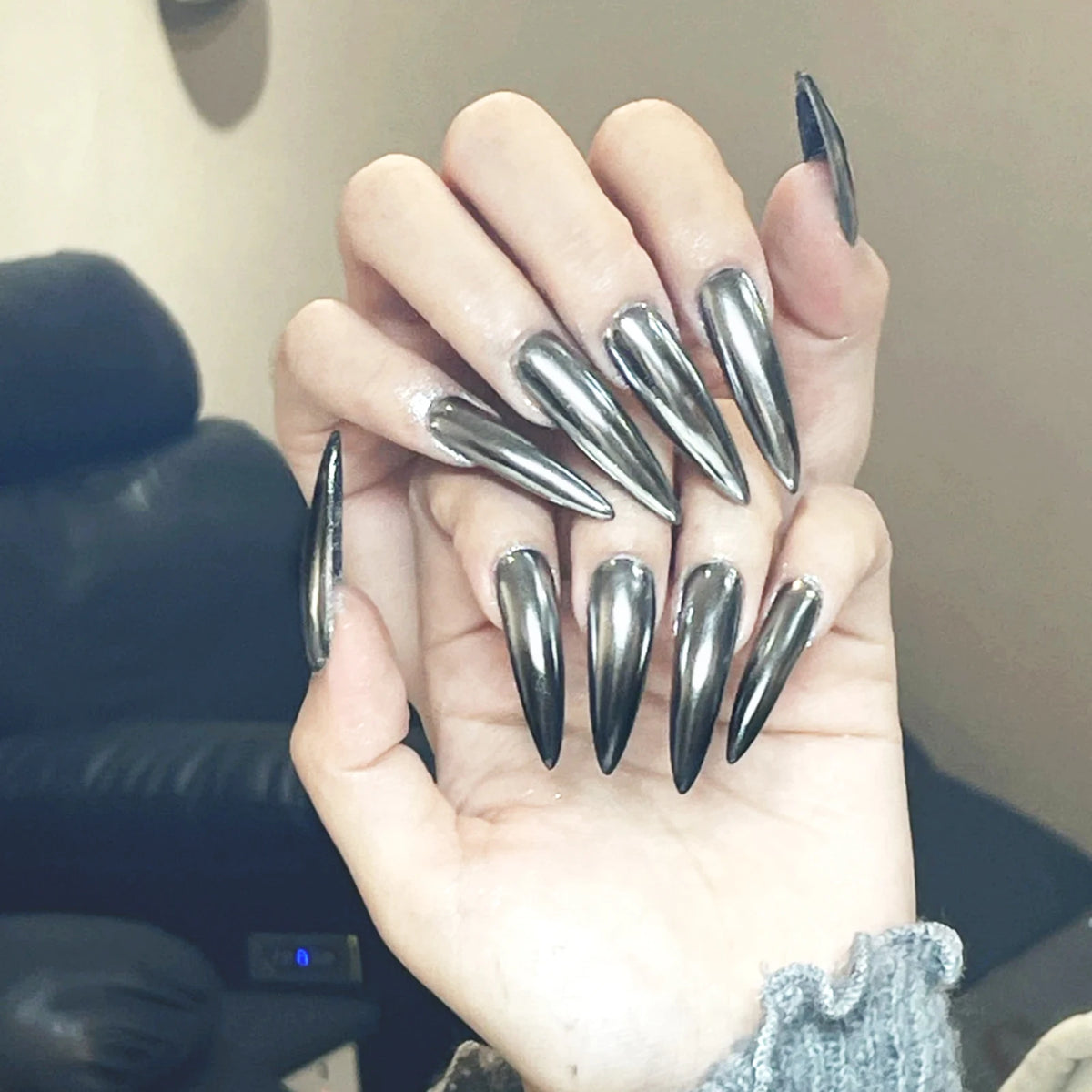 24pcs Halloween Black Snake Press On Nails, Gothic Y2K Long Pointy Nail Tips