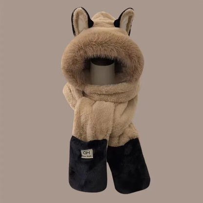 Fox Ear Plush Hat and Scarf Set - Warm Furry Winter Ear Protection Hood
