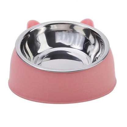 Stainless Steel Double Cat Bowl – Tilted Raised Pet Feeder, 5 Colors