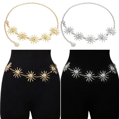 Punk Hip Hop Sun Waist Chain Belt – Vintage Gold & Silver Metal High Waist Chain for Women