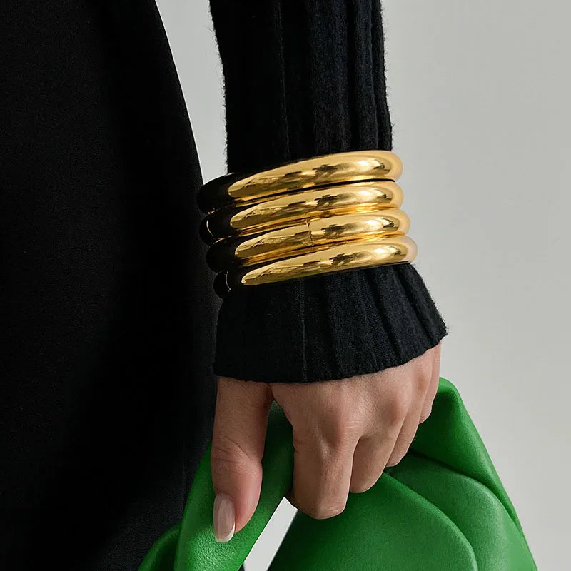 Vintage Punk Twist Texture Bangle Bracelet Set – Gold and Silver Tone Stackable Statement Cuffs