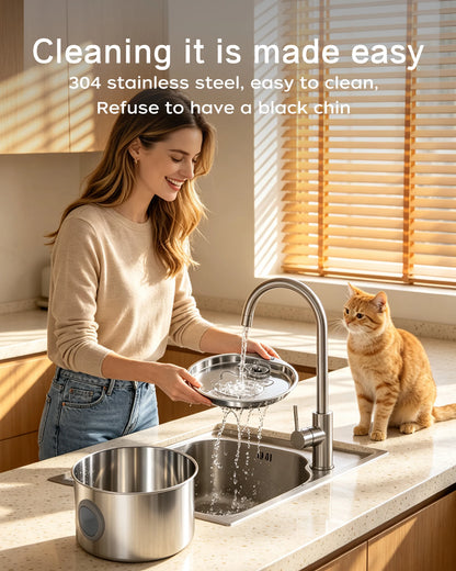 Stainless Steel Cat Water Fountain 108oz/3.2L for Cats, Dogs and Small Pets, with Quiet Operation & LED Light, Easy to Clean & Assemble