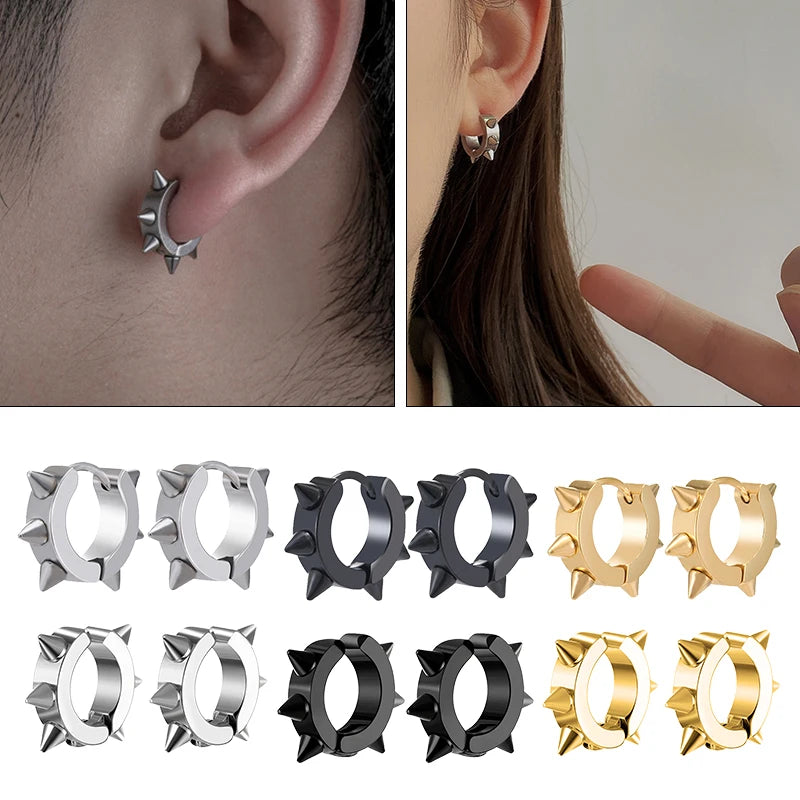 Spiky Thorn Stud Earrings - Punk Gothic Stainless Steel Ear Studs for Women and Men