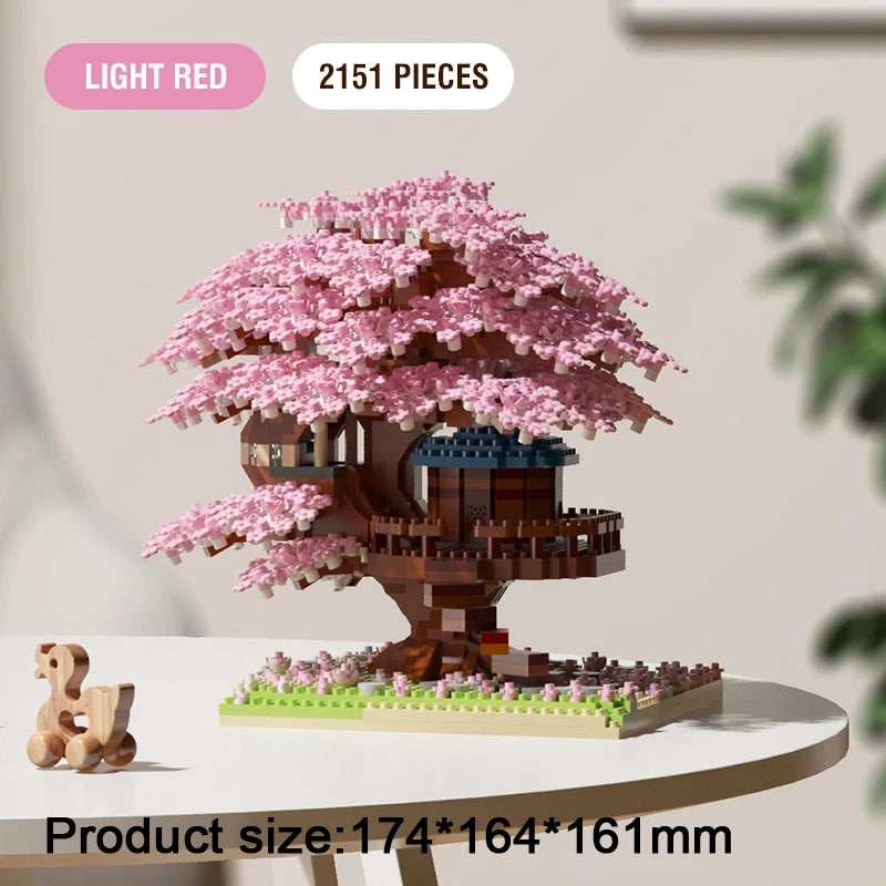 Sakura Cherry Blossom Treehouse Building Block Set with LED Light - Mini Brick Model Gift