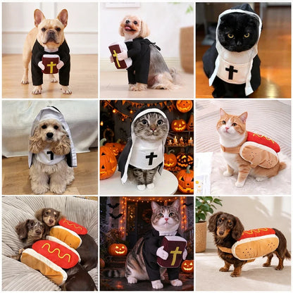 Funny Halloween Pet Costume - Nun Cosplay Dress-Up Outfit for Small and Medium Cats and Dogs