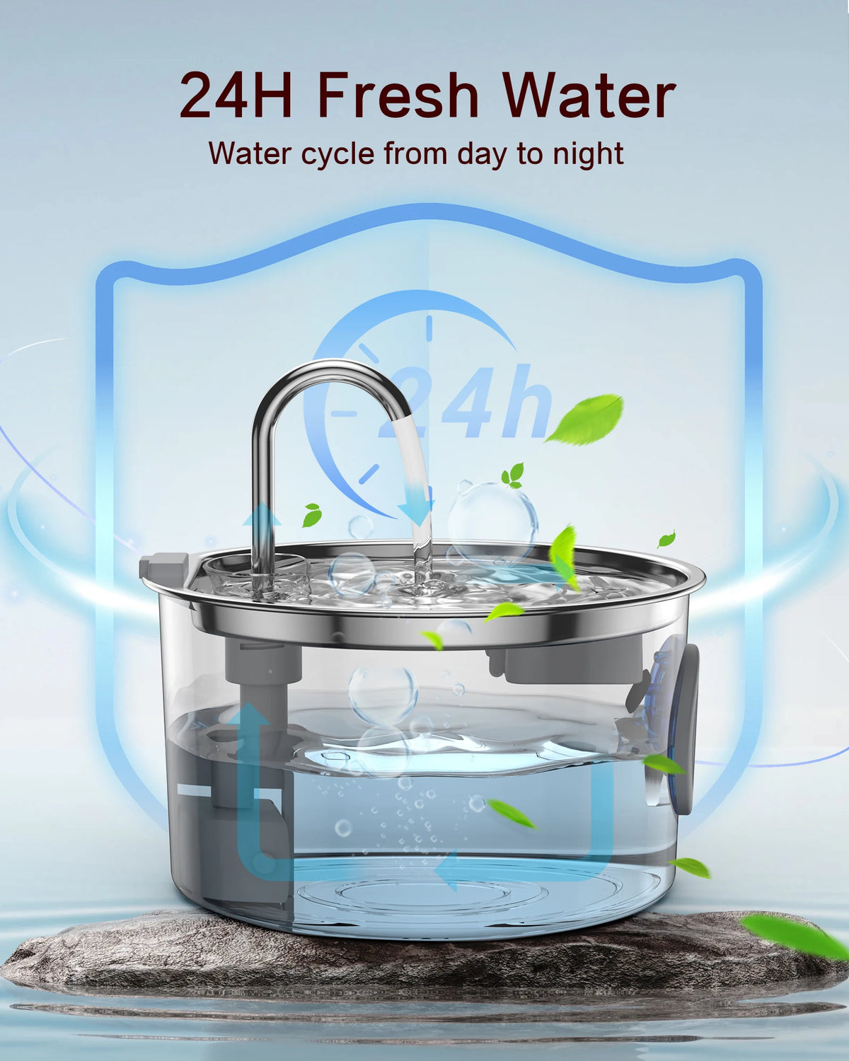 Stainless Steel Cat Water Fountain 108oz/3.2L for Cats, Dogs and Small Pets, with Quiet Operation & LED Light, Easy to Clean & Assemble