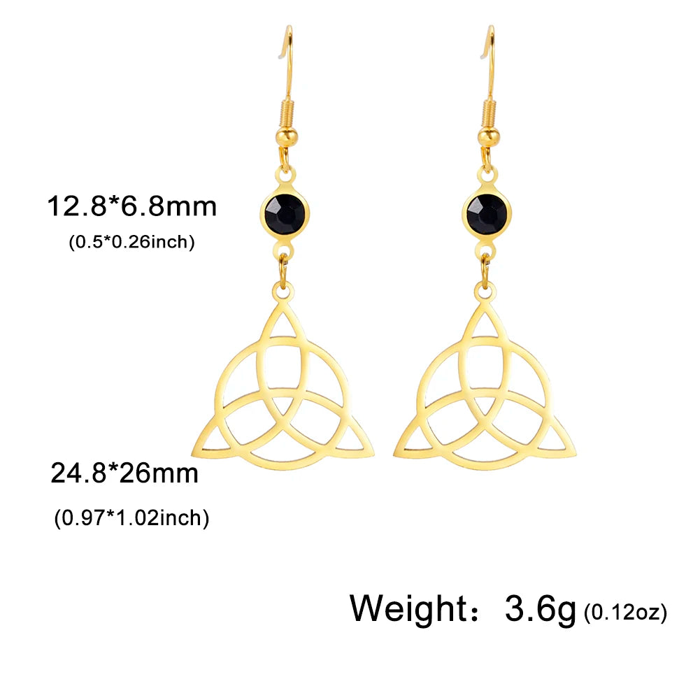 Goth Moon Phase Pentagram Earrings - Stainless Steel Witchy Dangle Jewelry