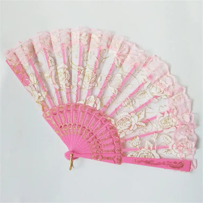 Lolita Lace Hand Fan – Gothic Victorian Folding Fan with Rose, Black White Red