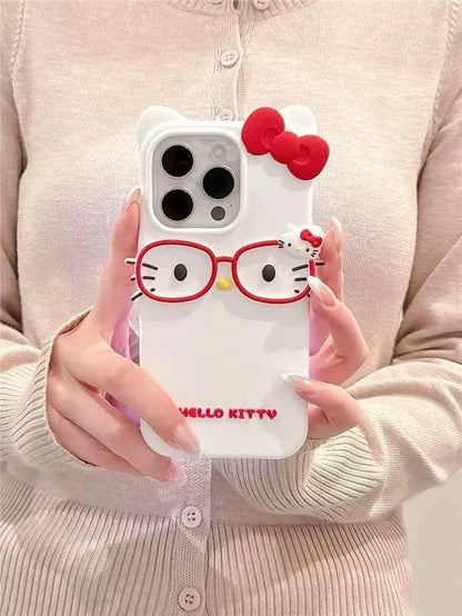 Cute 3D Cat with Glasses Silicone Phone Case – Soft Cartoon Cover for iPhone