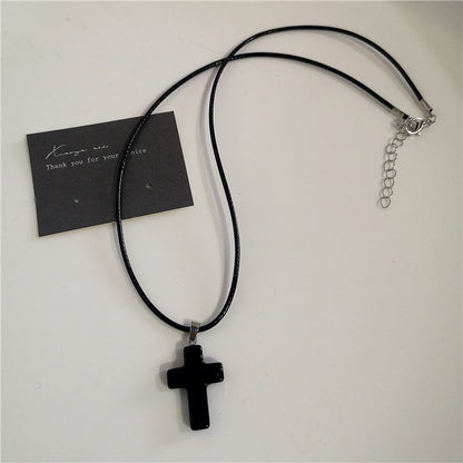 Y2K Punk Heart Cross Pendant Necklace - Grunge Goth Chain for Men Women