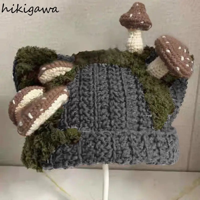 Mushroom Ear Knit Beanie – Cute Y2K Warm Hat for Women & Men